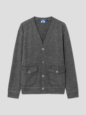 Wool Ponte X Alpaca Wool Shaggy Cardigan - Grey